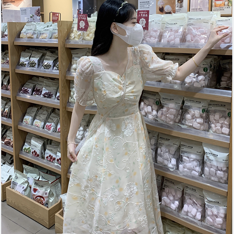 9988大码茶歇法式温柔连衣裙女夏季胖妹妹mm遮肉显瘦超仙气质长裙