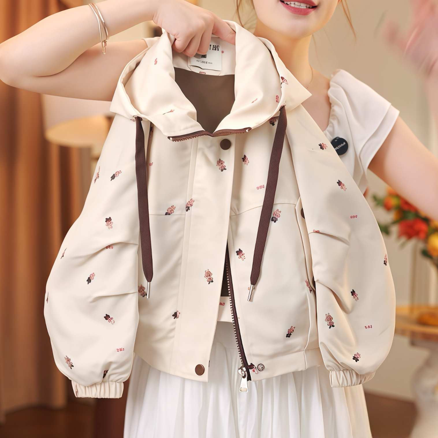 女童拉布布冲锋衣外套秋装2025新款休闲连帽弯刀袖夹克衫中学生潮