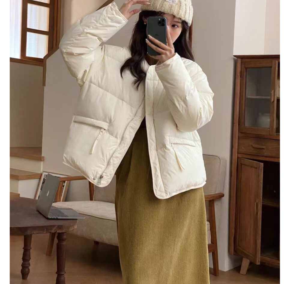 韩版休闲宽松圆领短款面包羽绒服5418