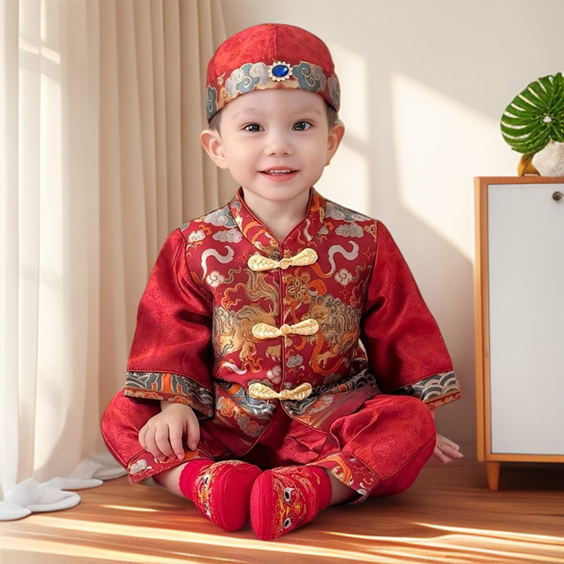 男童春秋装汉服男宝宝周岁抓周生日宴礼服国风唐装套装喜庆拜年服