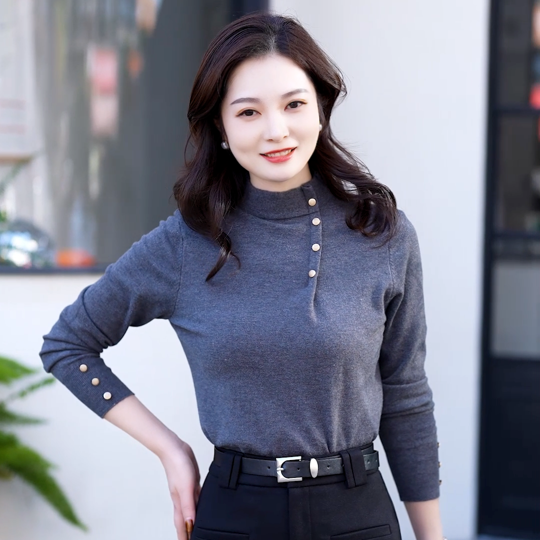 半高领长袖针织衫打底衫秋冬季2025洋气新款修身上衣毛衣女-6621