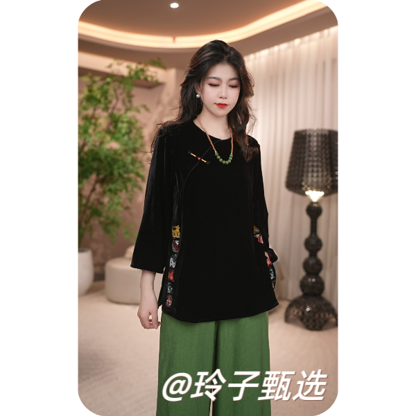 玲子自制（十二生肖）原版！新中式国风气质高定丝绒刺绣宽松上衣