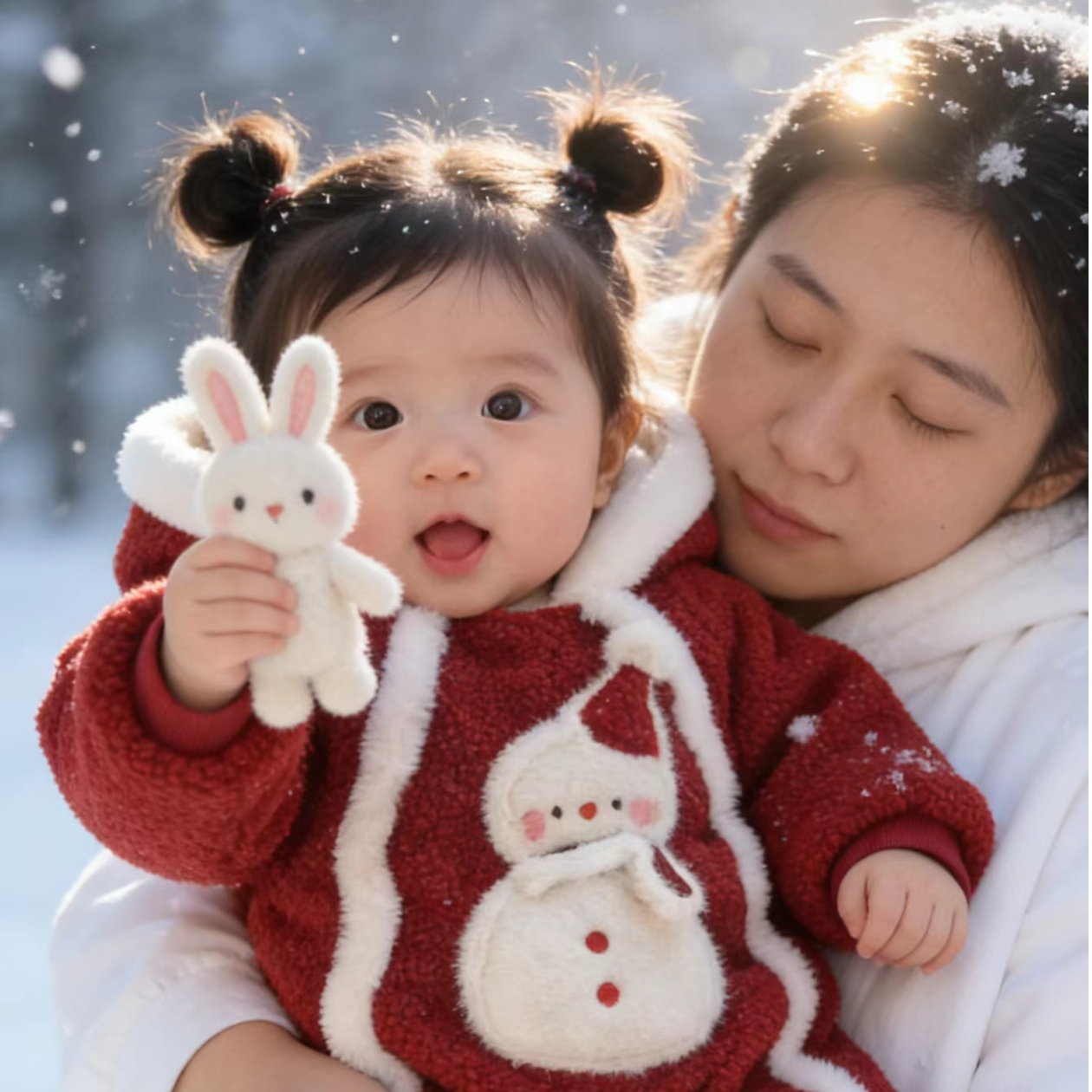 婴儿冬款加棉加厚连体衣服网红超萌宝宝周岁红色喜庆新年拜年爬服