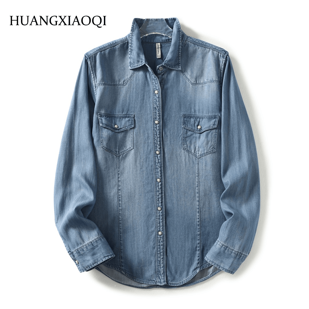 Huangxiaoqi Cowboy牛仔衬衫百搭修身气质显瘦小个子女打底9218