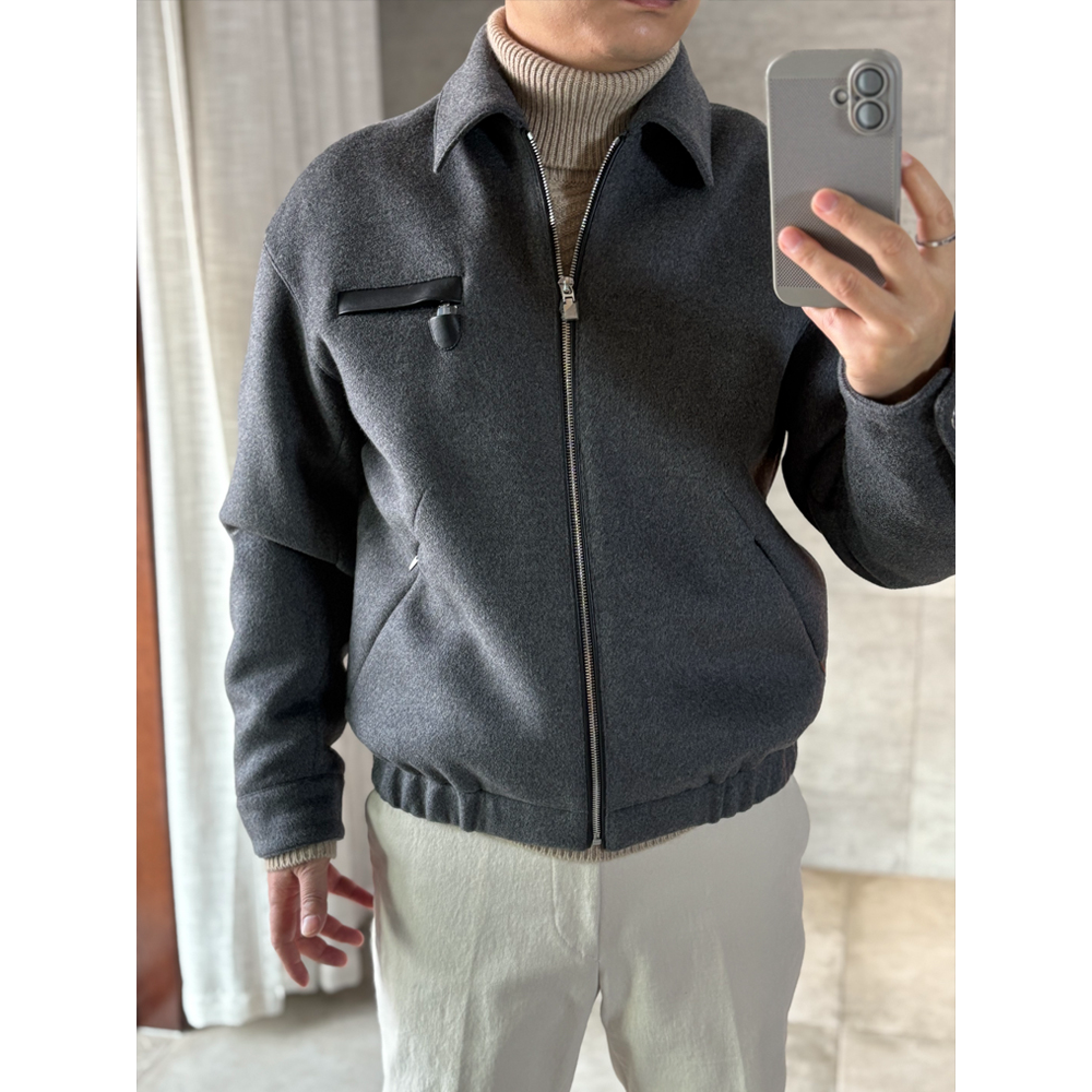 男款秋冬微阔羊毛呢翻领短款商务休闲夹克外套