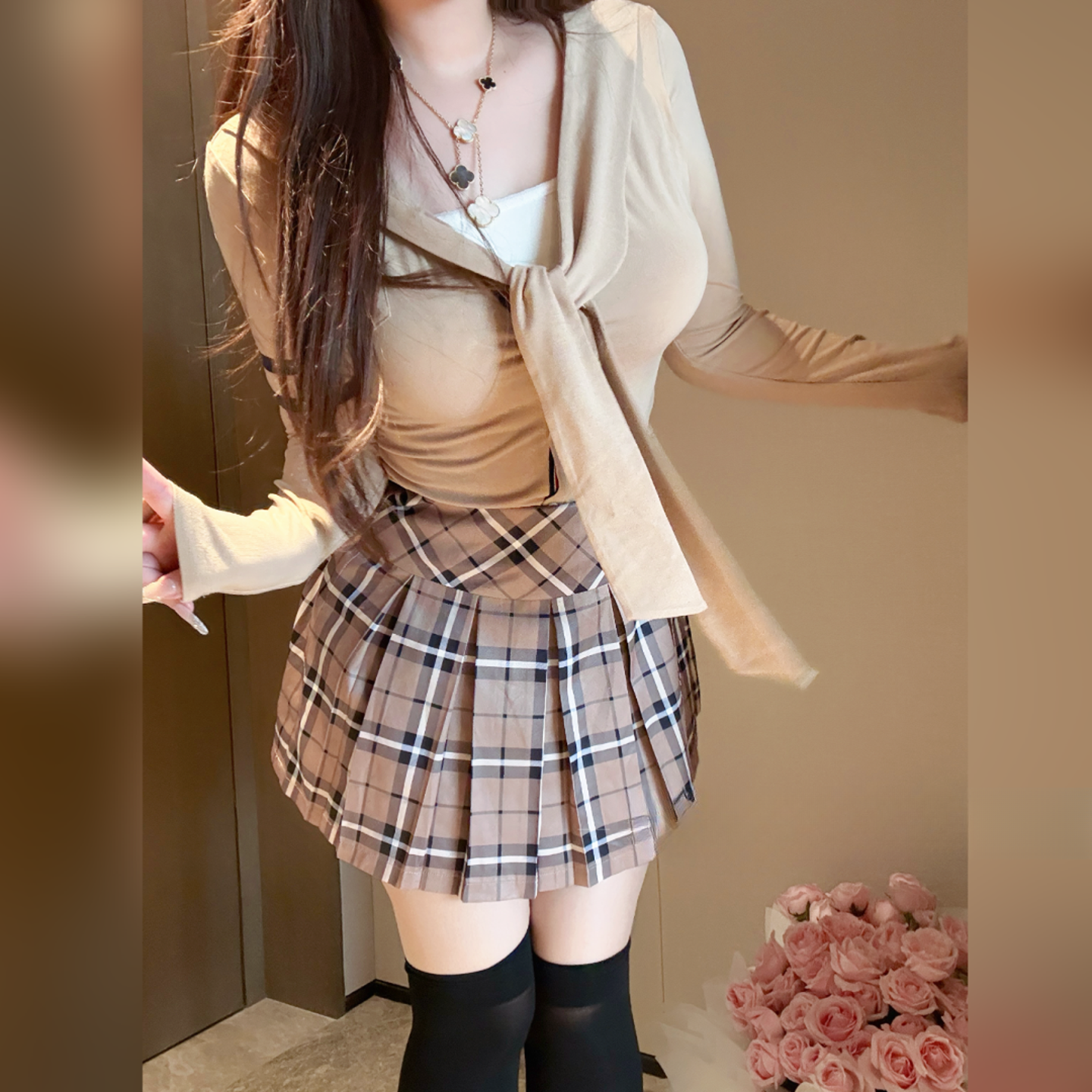 胖婷大码定制胖mm「赴韩学姐」千金感假两件针织衫收腰开衫上衣女