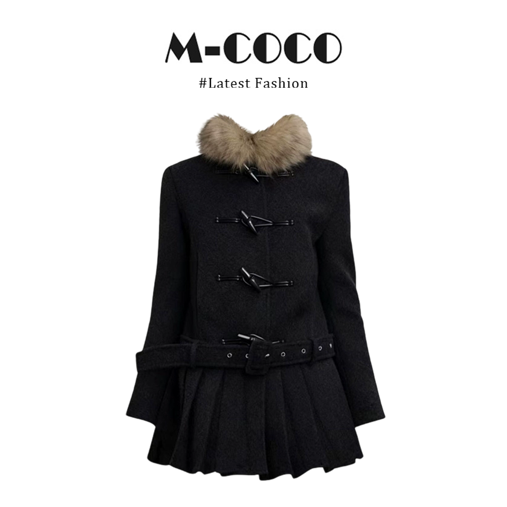 【同款性价比】摩登战袍~可拆卸毛领毛呢外套冬季新款百褶呢子大衣