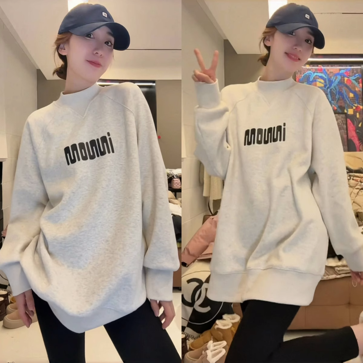 穿出女神范~时尚字母印花加厚长袖卫衣女冬季半高领中长款上衣ins