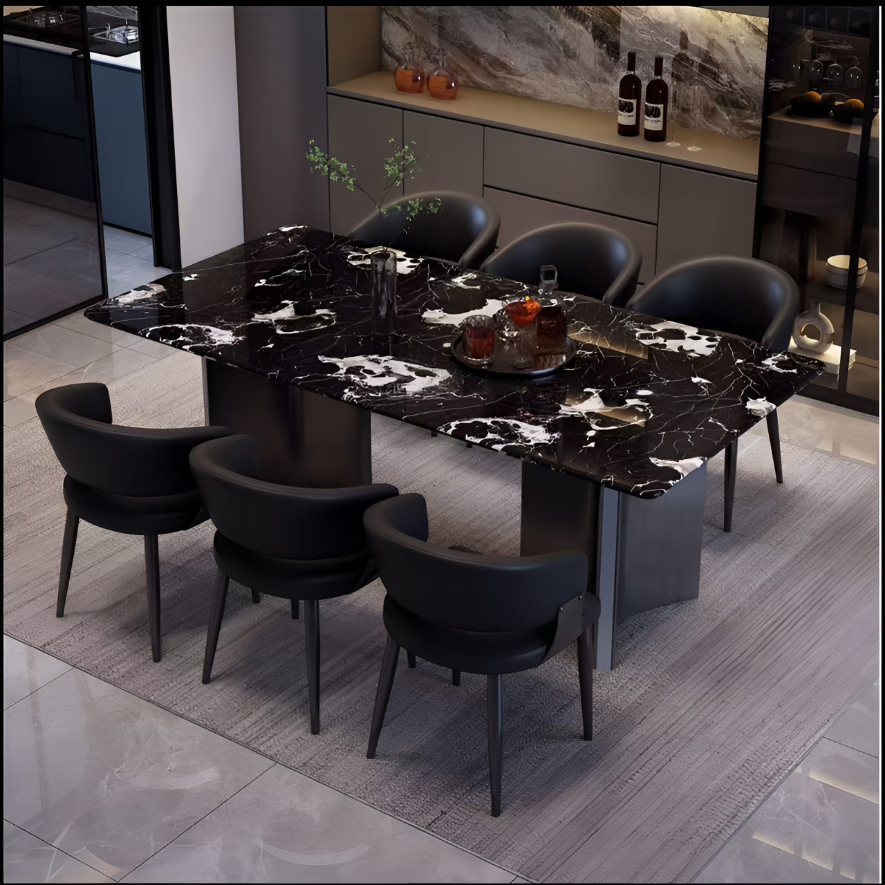 轻奢石头现代简约长方形家用餐厅意式天然大理石餐桌简约吃饭餐桌