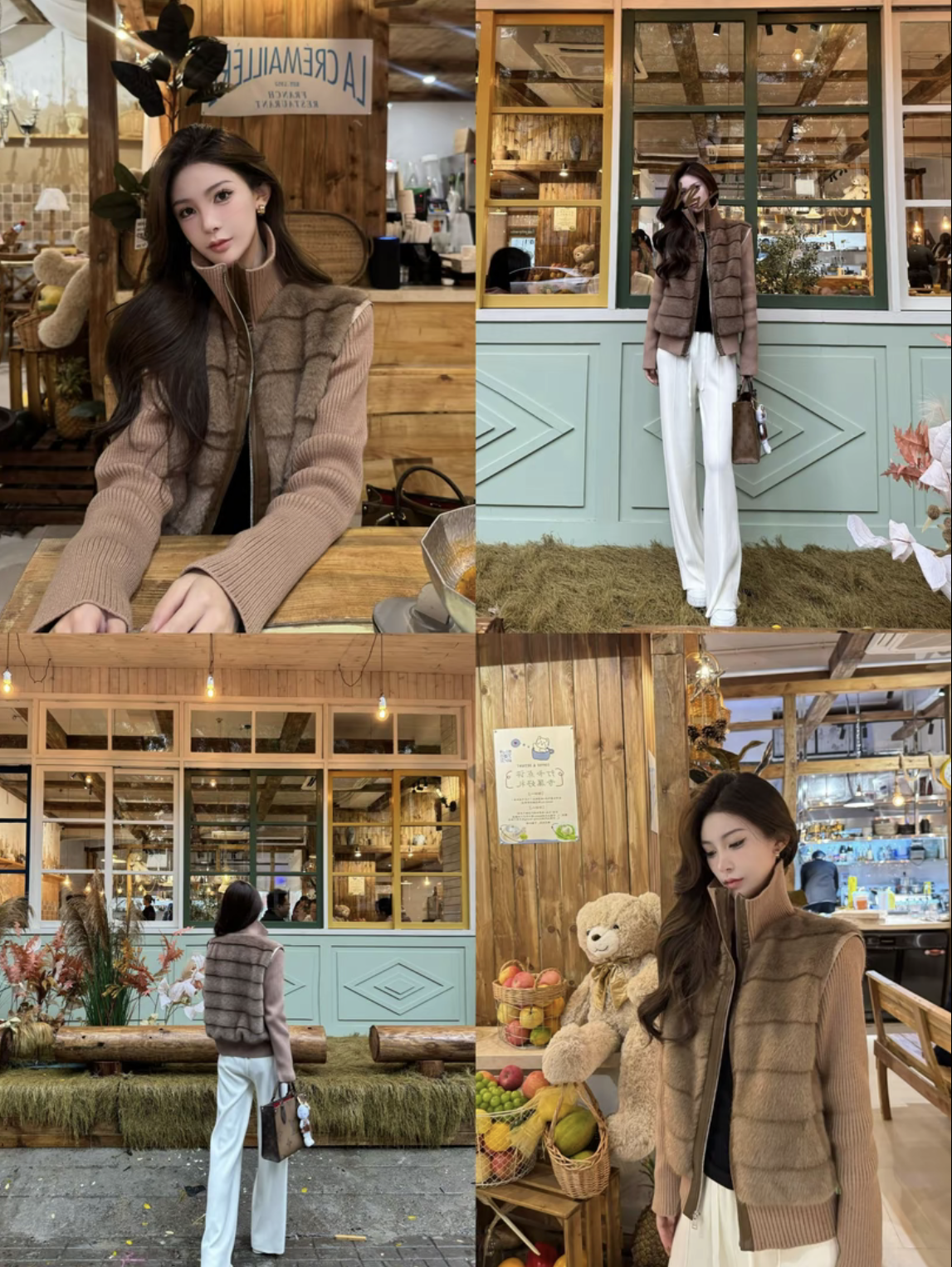 【琥珀千金】秋冬立领双色欧貂绒剪毛工艺外套针织袖”可拆卸“两穿版