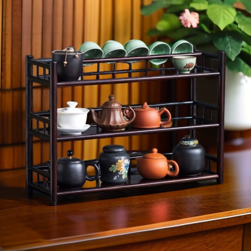 中式茶杯架子置物架紫砂壶摆放架茶具收纳架茶桌博古架小型置物架