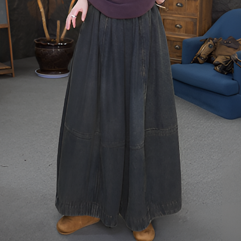 【加绒加厚】阔腿裤做旧女厚款冬季裙裤牛仔裤时尚百褶休闲秋冬