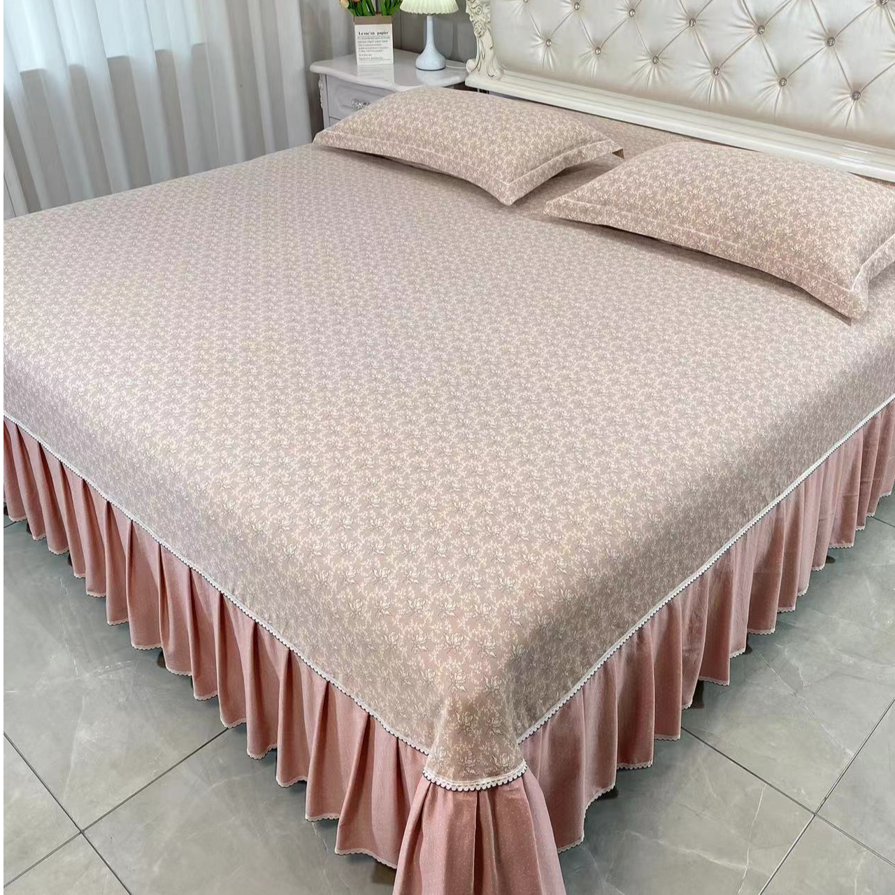 【米悦】繁华韩版蕾丝花边大床群床裙高档带边框四季通用床单柔软