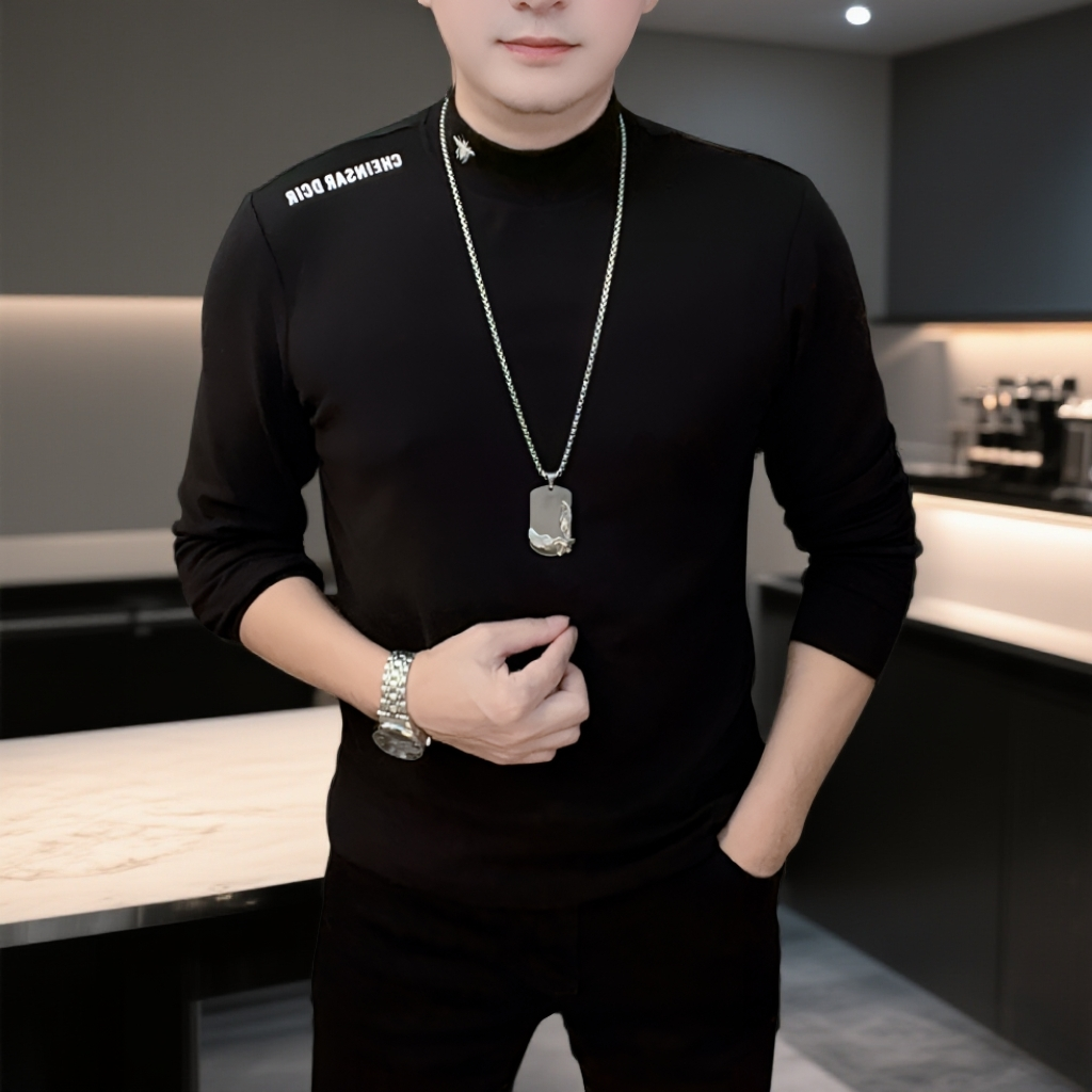 【送项链冬季】半高领秋冬圆领高领长袖T恤潮流轻奢修身男装卫衣