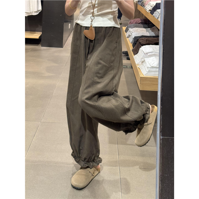 春秋2025新款宽松慵懒风木耳花边灯笼裤女显瘦高腰休闲九分花苞裤