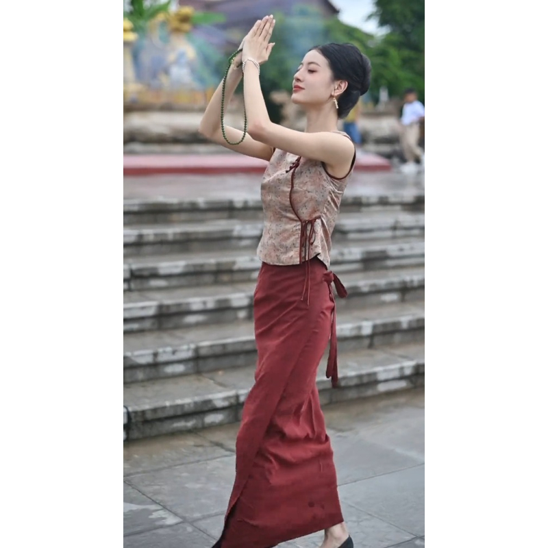 新中式禅意古风少女减龄轻熟穿搭红色斜襟旗袍裙子巨好看国风套装