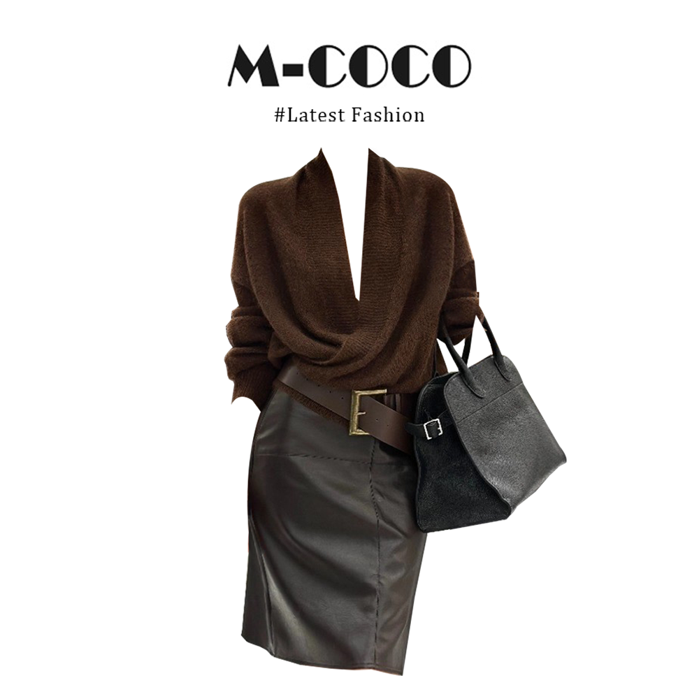 parkyeon秋日ootd穿搭一整套穿搭慵懒风毛衣针织开衫皮裙半身裙女