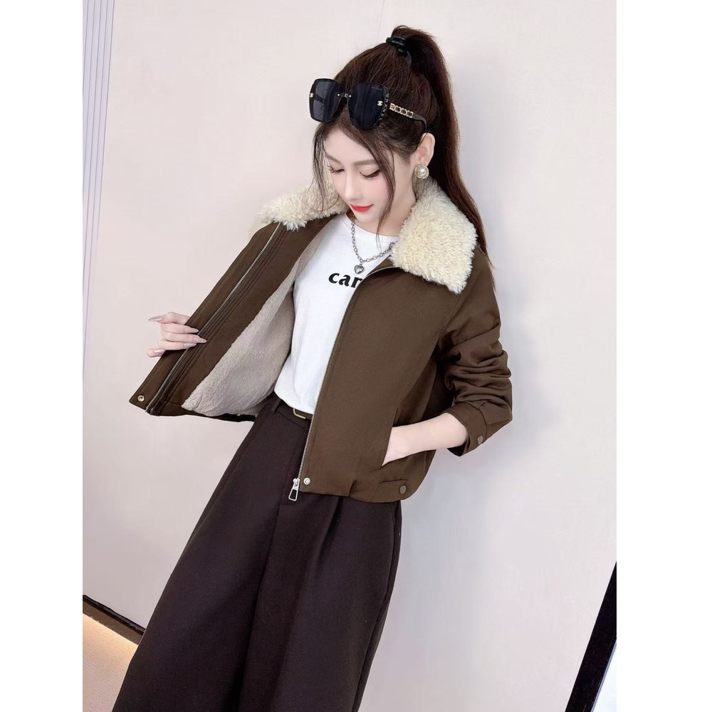 时尚毛领棉衣女短款加厚保暖显瘦拉链棉服休闲外套2025冬季新款潮