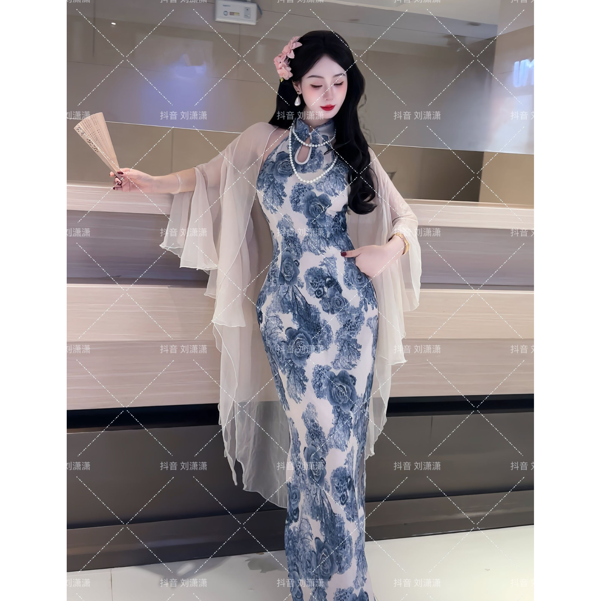 绝版轻仓【玉骨青瓷】潇夫人自制新中式国风青花瓷旗袍修身连衣裙