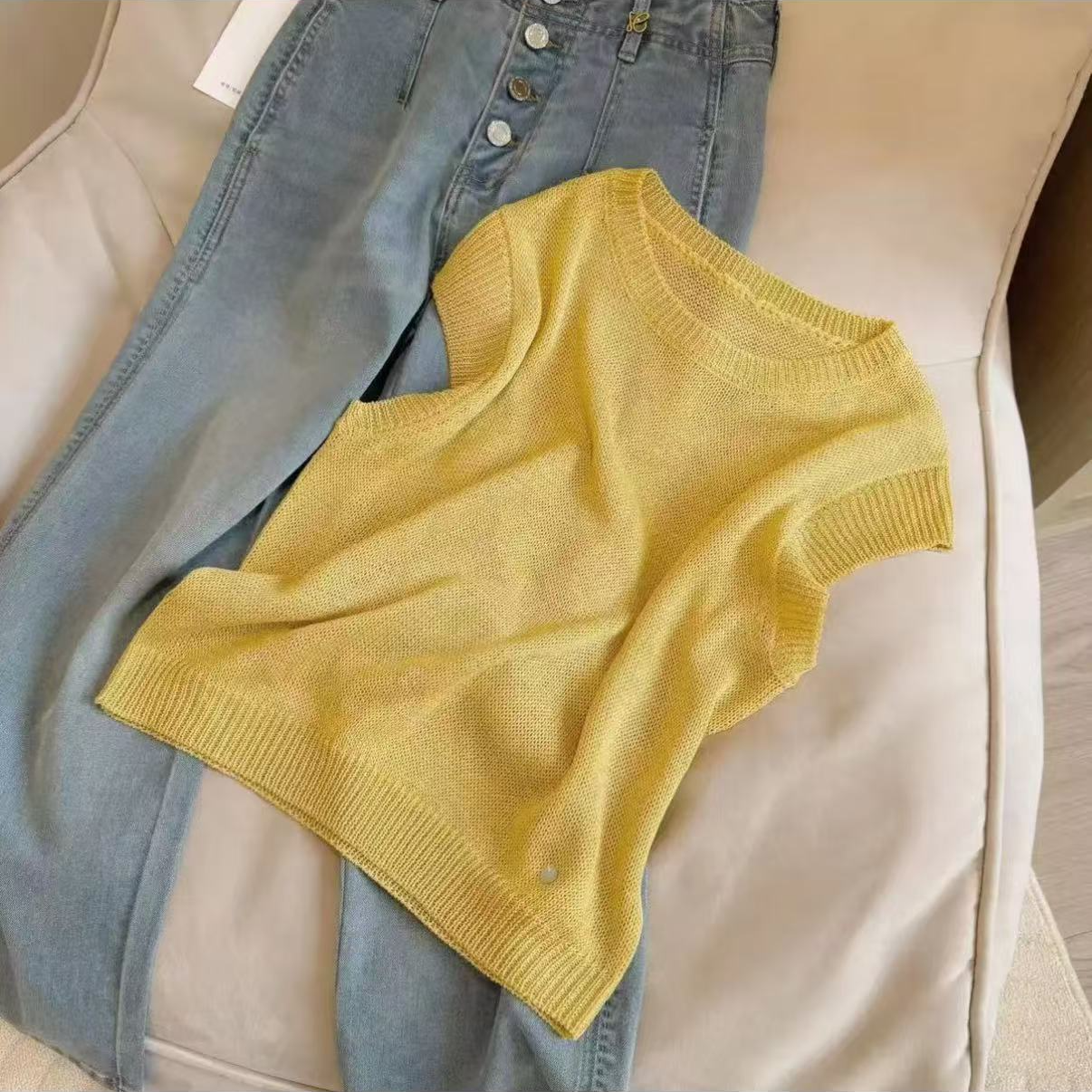 夏季纯色针织短袖百搭简约圆领上衣透气显瘦短袖打底H7-55