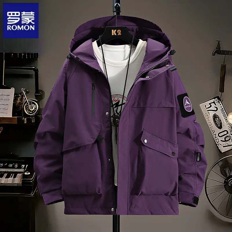 罗蒙潮流宽松连帽工装大码男士情侣款秋冬季新款夹克外套冲锋男款