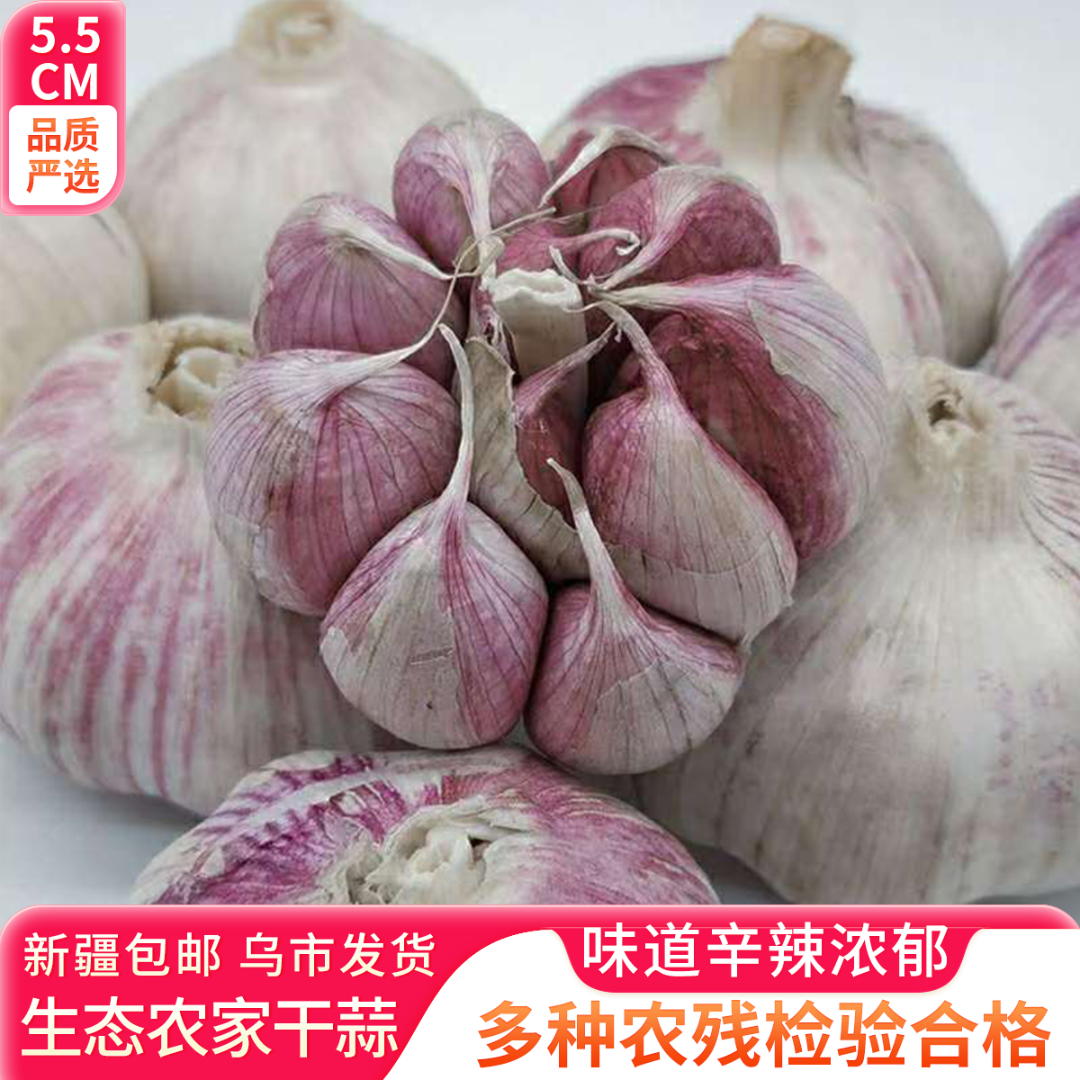 【新疆包邮】江苏紫红皮大蒜5斤装新干蒜批发划算整箱5.5cm特大果