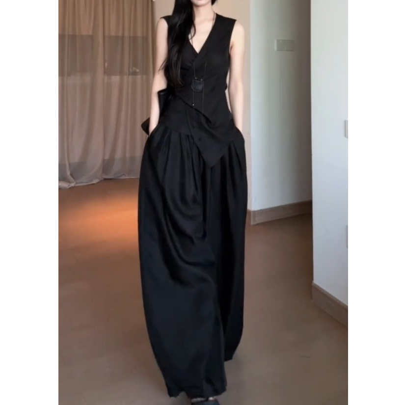 2025夏季新款气质一整套穿搭御姐气质修身显瘦黑色无袖马甲套装裤