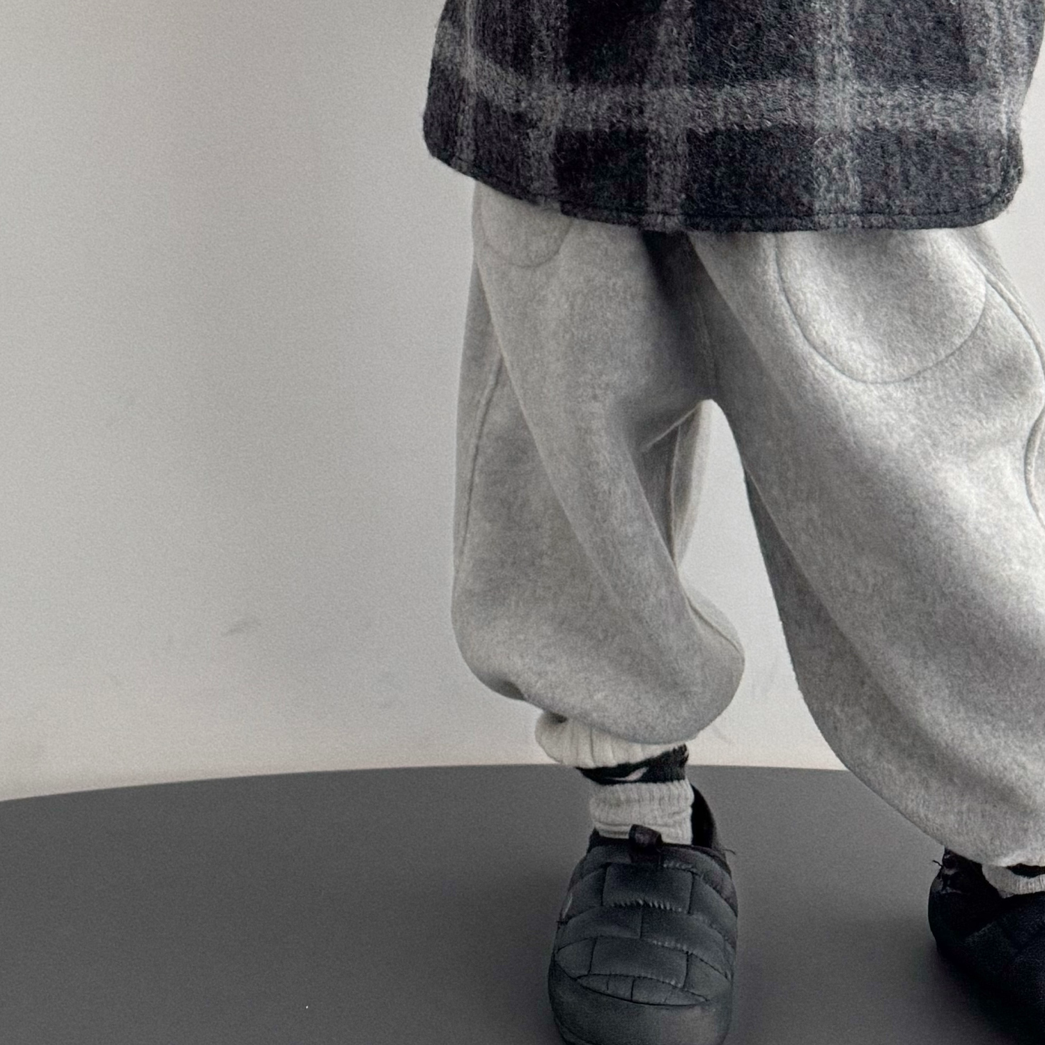 miniwhy亲子童装 | 韩国进口干净灰厚实双面绒拼色运动裤 25冬