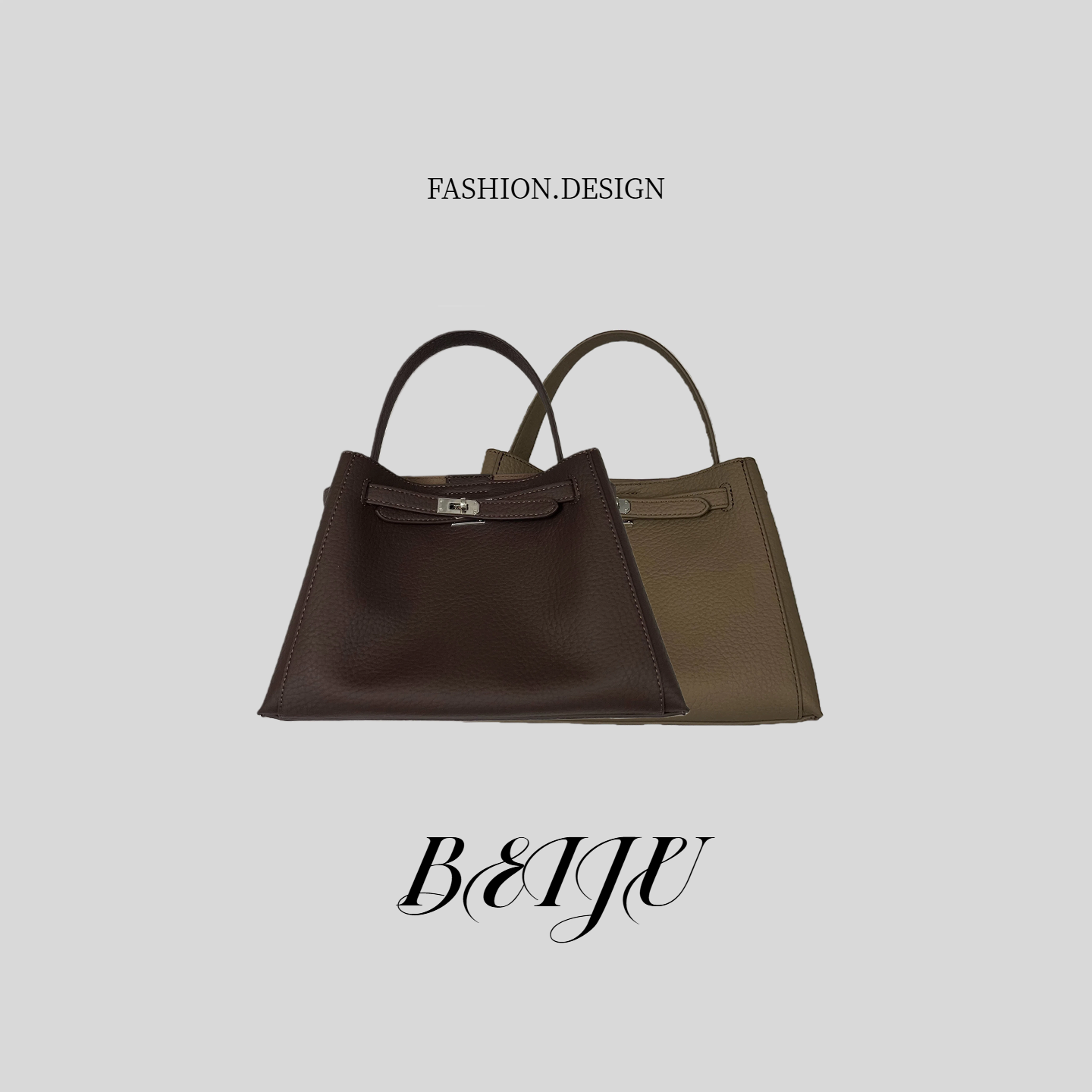 BEIJU 新款女包时尚荔枝纹软皮手提包金属扣优雅风装饰托特包8562