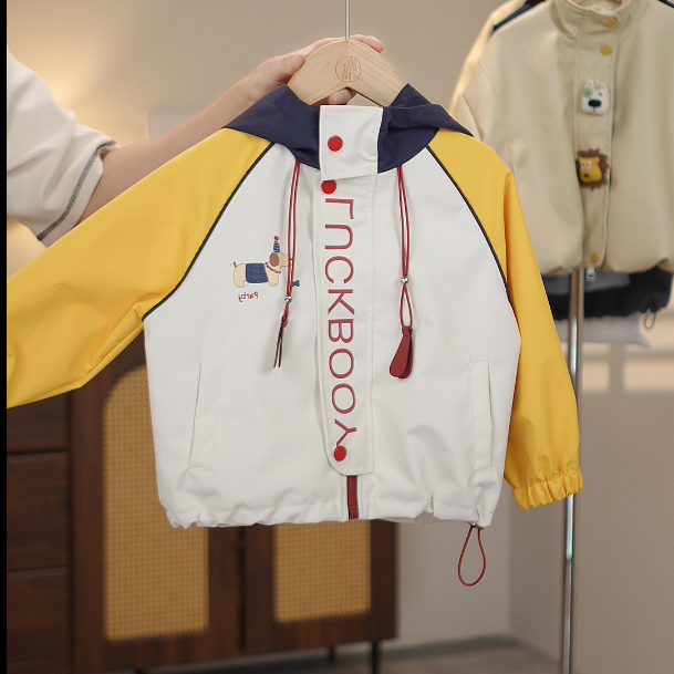 儿童冲锋衣2025新款男童多巴胺拼色连帽外套宝宝防风风衣ML-337