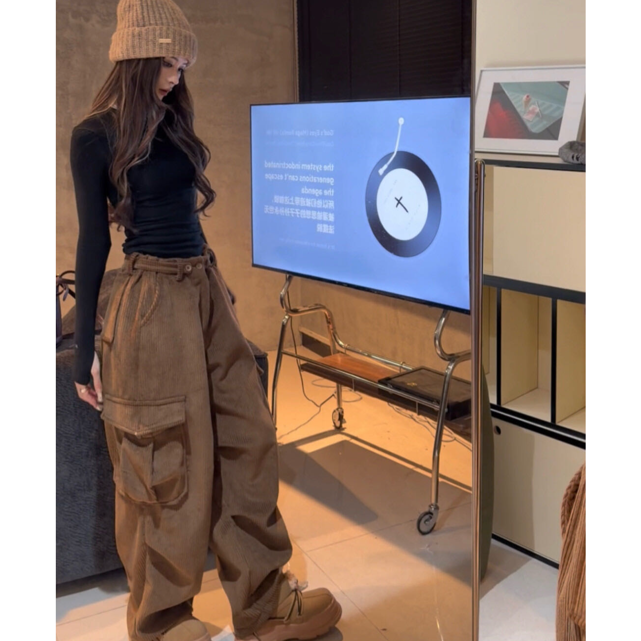 修身气质显瘦长袖套头外穿打底上衣休闲百搭洋气宽松长裤时尚套装