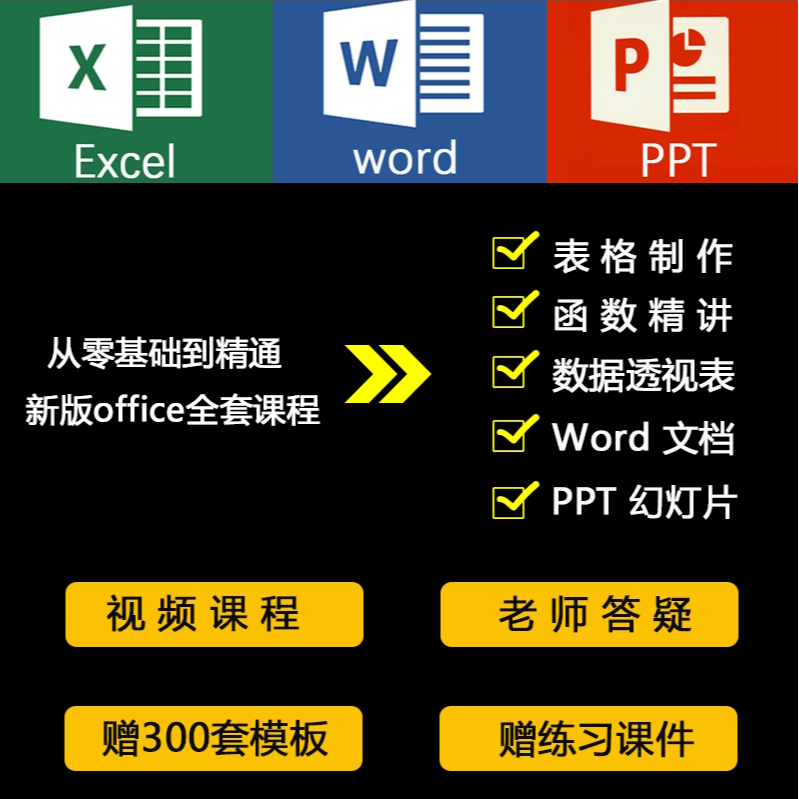 视频课程Excel-Word-PPT/函数/数据透视表【下单后看短信解锁课程】
