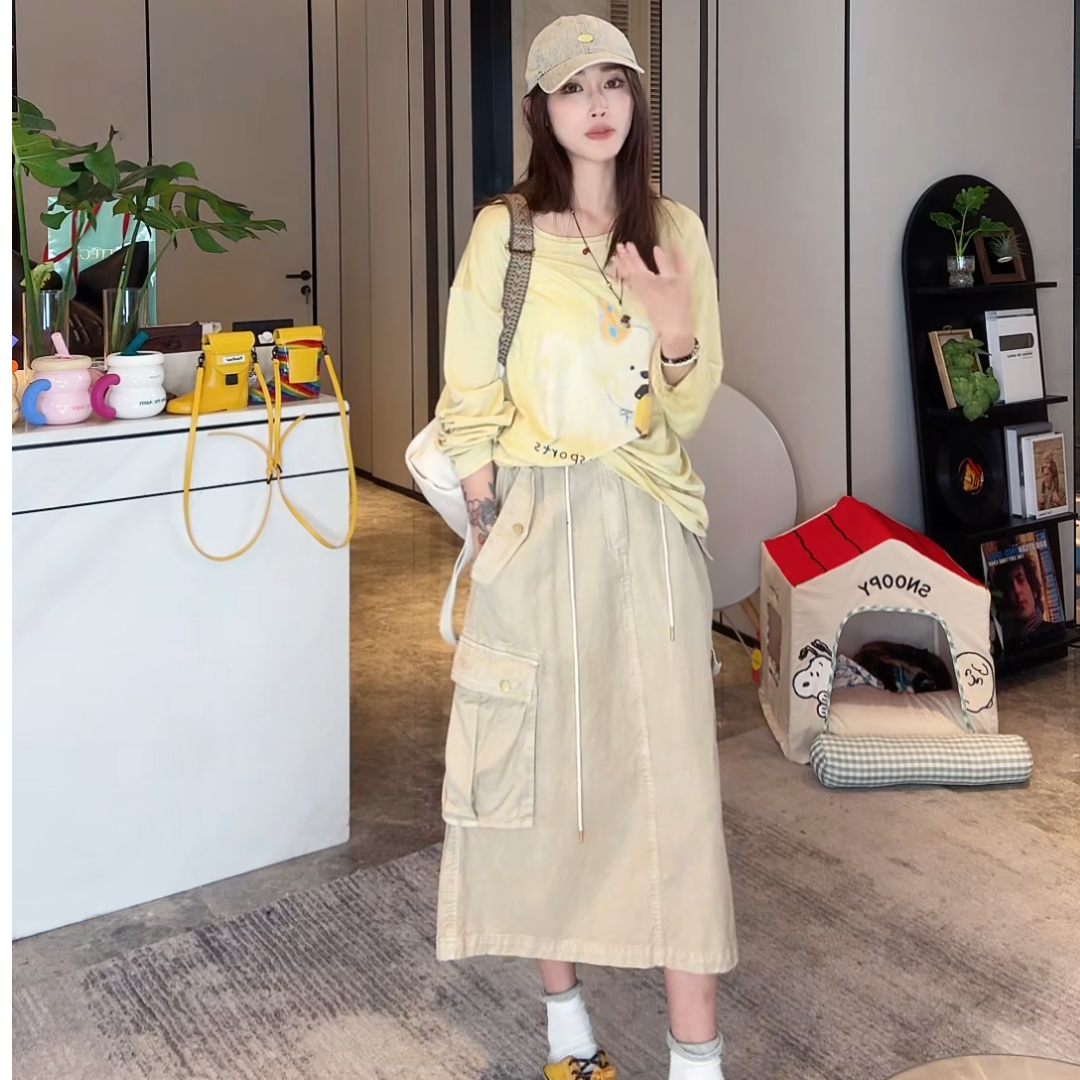 PCNY「彩帽小狗」不理理夏季新款小众女装可爱风小狗印花圆领长袖T