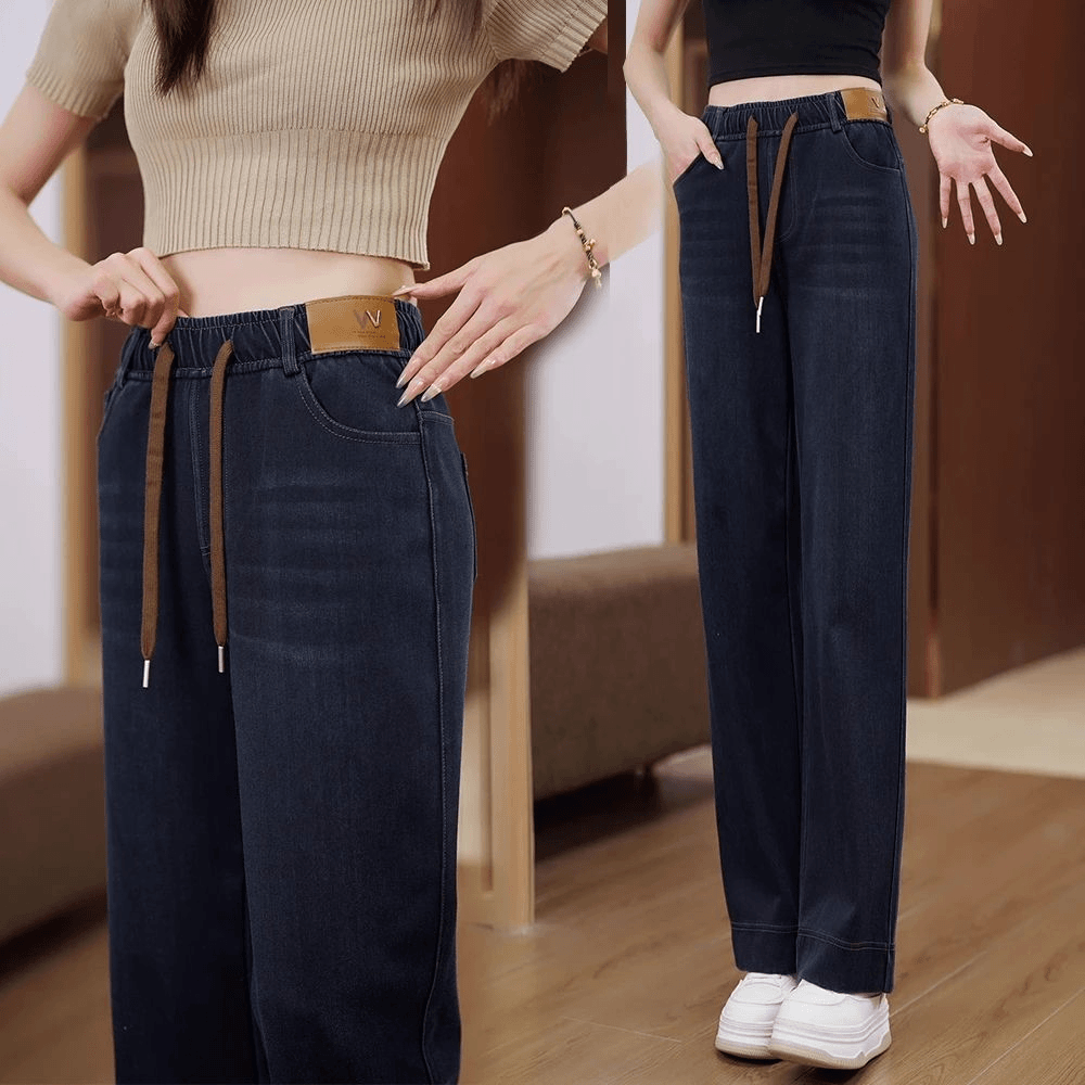 2025春秋新款垂感高腰显瘦宽松时尚百搭外穿中老年妈妈水洗牛仔裤