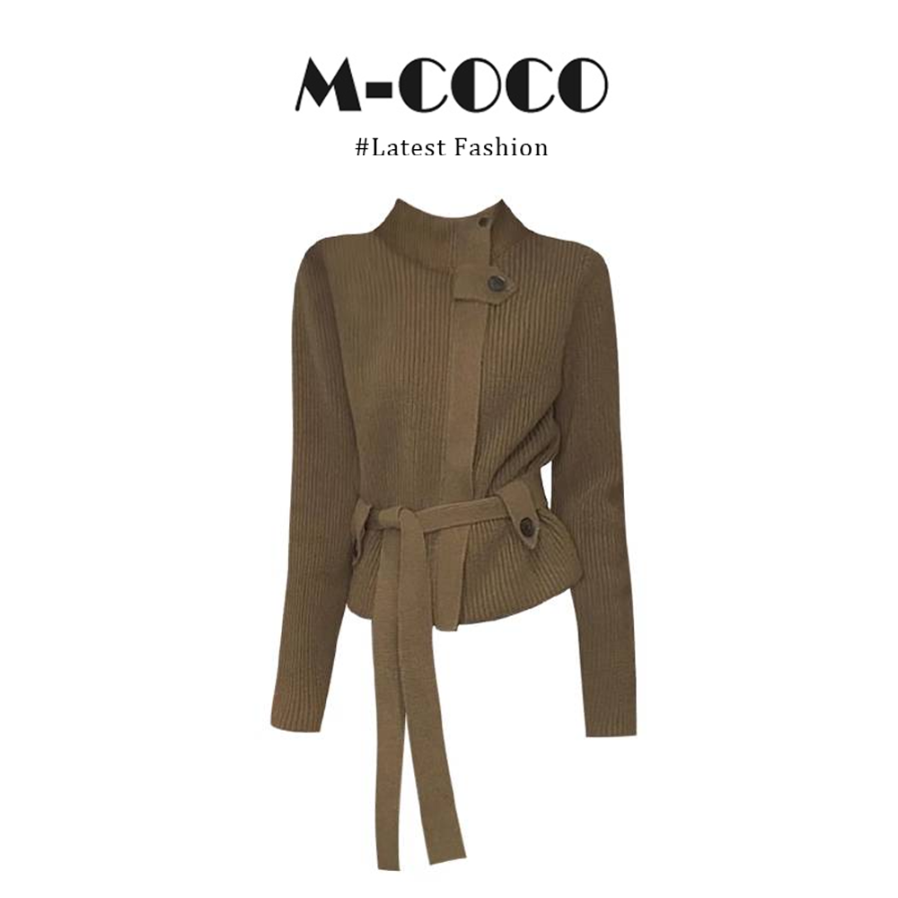 parkyeon复古高领针织开衫女秋冬系带收腰设计超好看毛衣外套潮