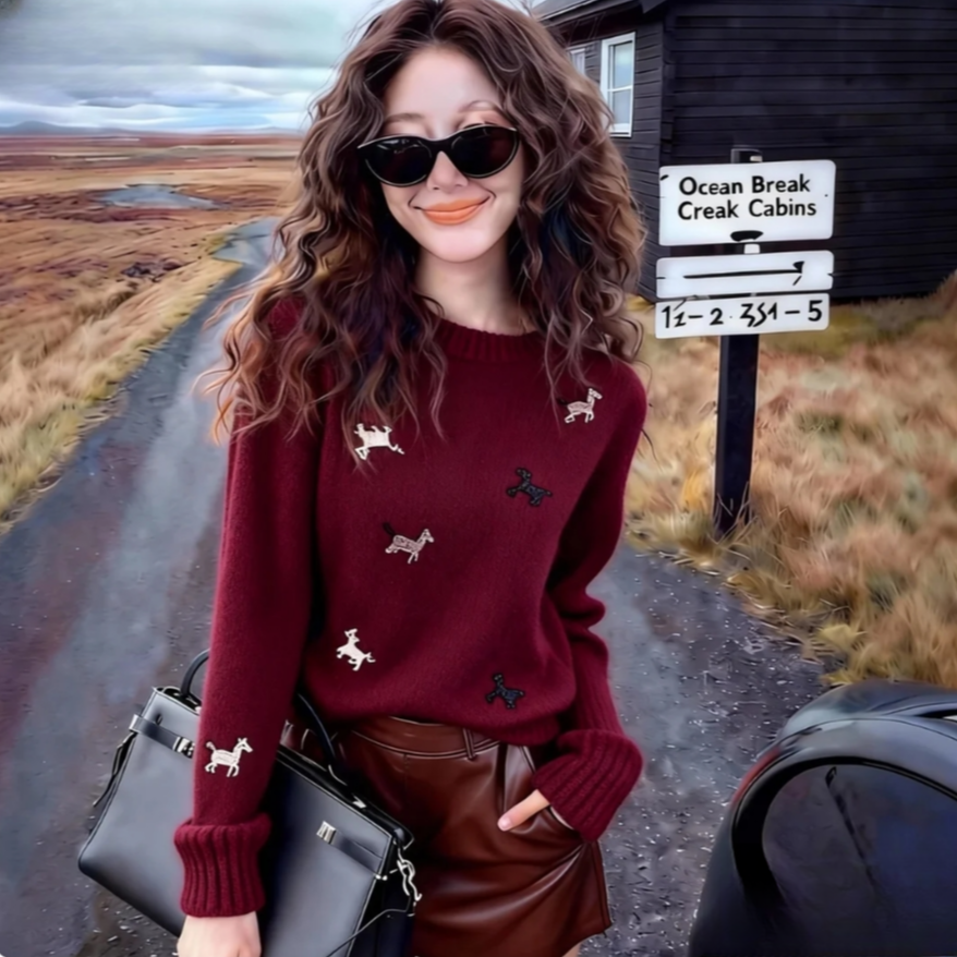 2025秋冬法式小香风生肖珠绣毛衣针织衫上衣女爆款新年红装圣诞季