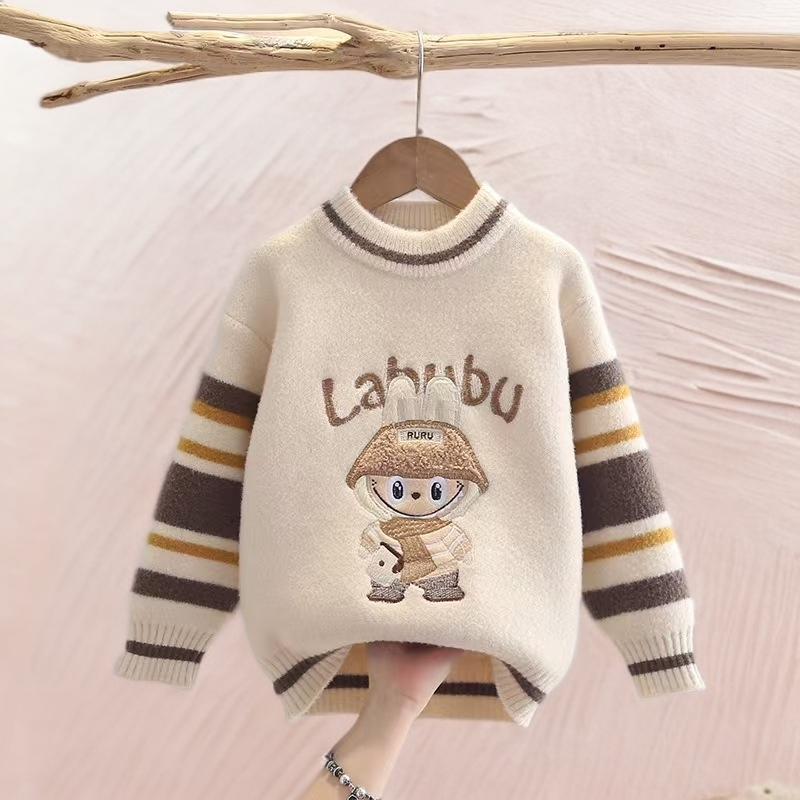 2025男孩童装冬装帅气厚款宝宝圆领毛衣韩版毛衣针织衫加厚风格