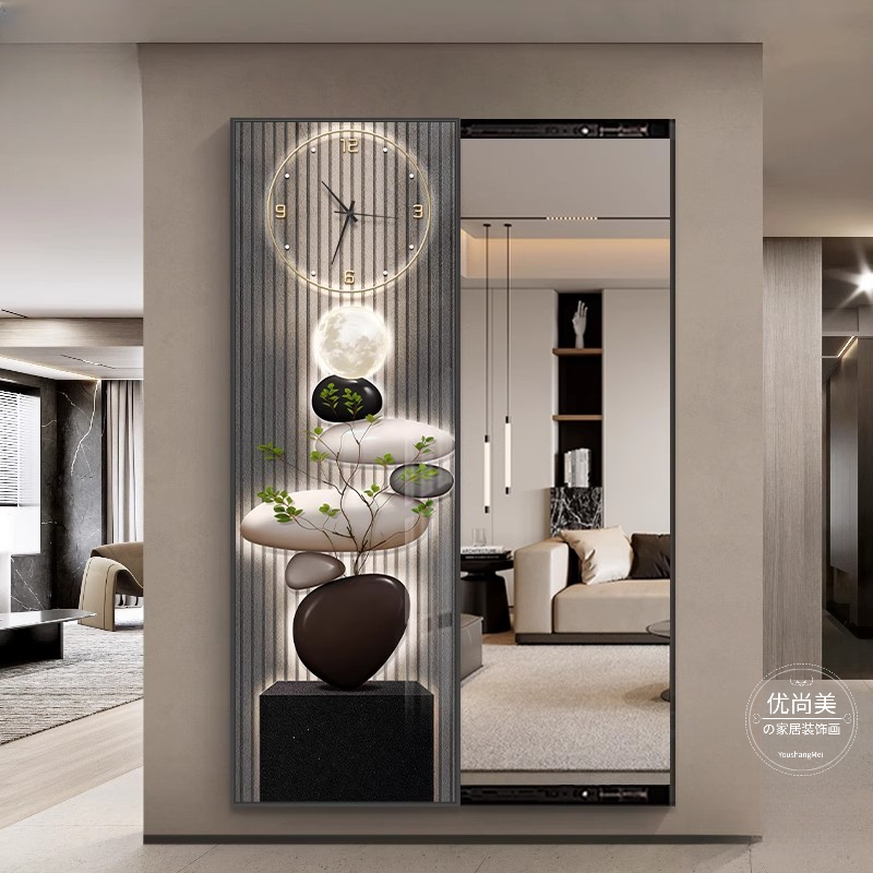 现代轻奢隐藏式全身镜带时钟石来运转开门式推拉暗藏式穿衣镜子画