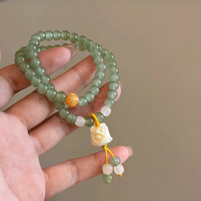 老凤祥足银新中式醒狮双层叠戴串珠手錬女简约冷淡清冷感手串高颜