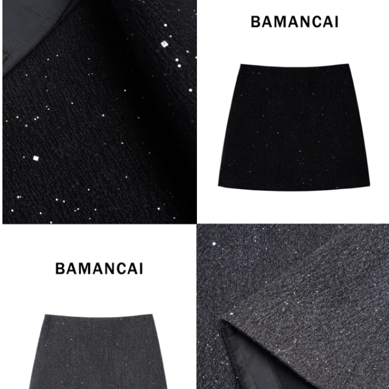 Bamancai-重工闪光韩系高级感显瘦A字包臀半身裙冬日璀璨