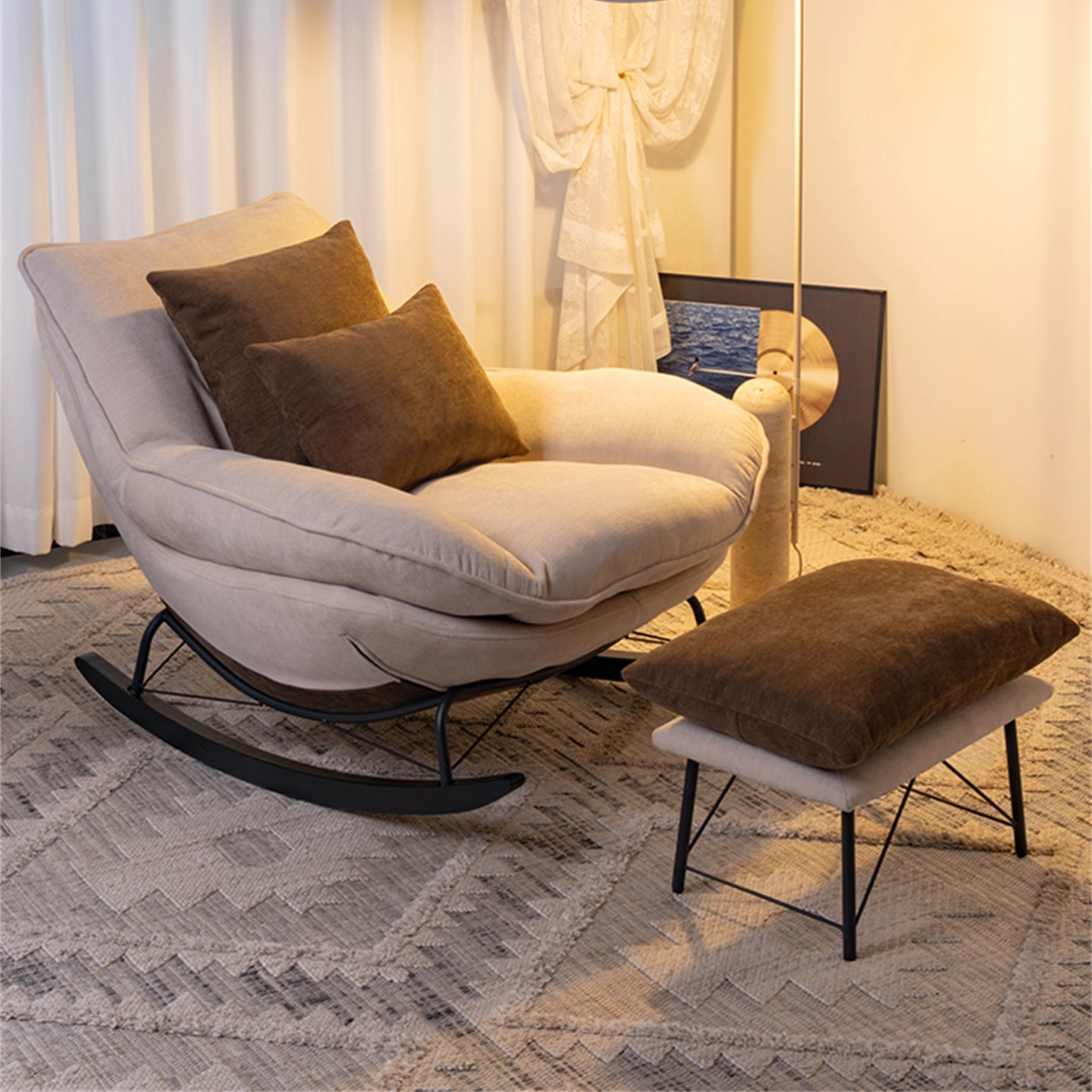中古轻奢摇摇椅懒人单人沙发阳台躺椅成人睡觉家用老板休闲椅新款
