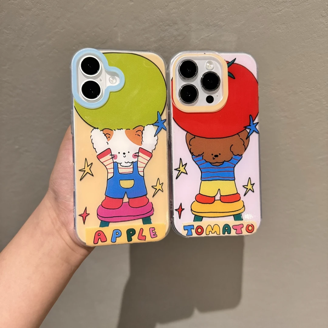 苹果小狗猫咪适用于苹果17promax/16大孔白色IMD手机壳华为创意xr