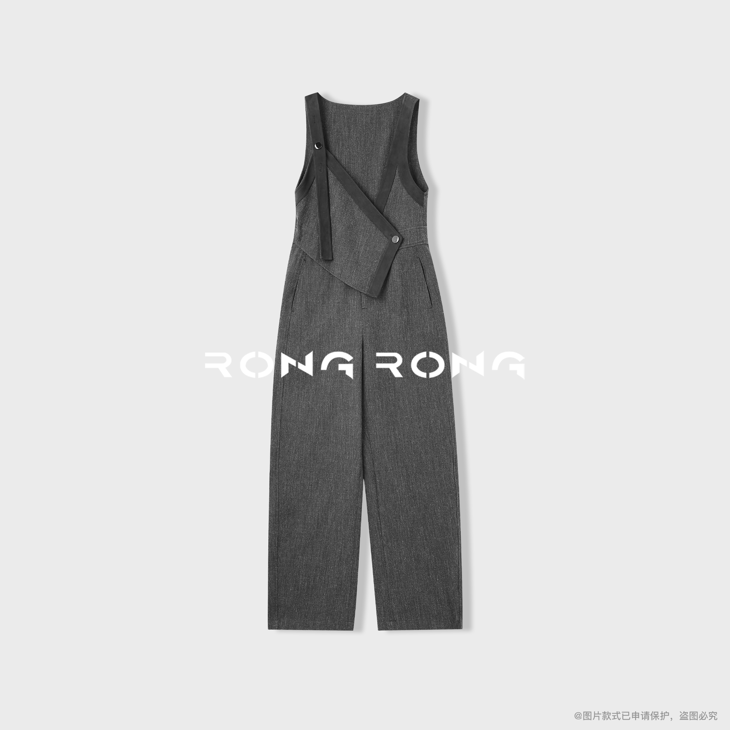 溶溶【灰渡诗行】RONGRONG 交叉设计拼接绵羊皮通勤连体裤2517H800