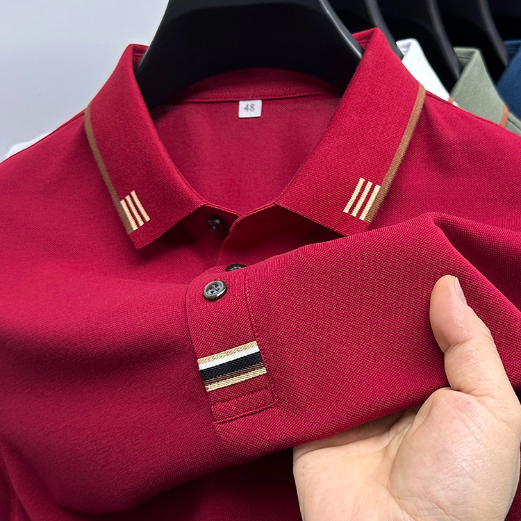 John Bunni轻奢夏季短袖Polo衫男士t恤红色商务带翻领休闲上衣潮