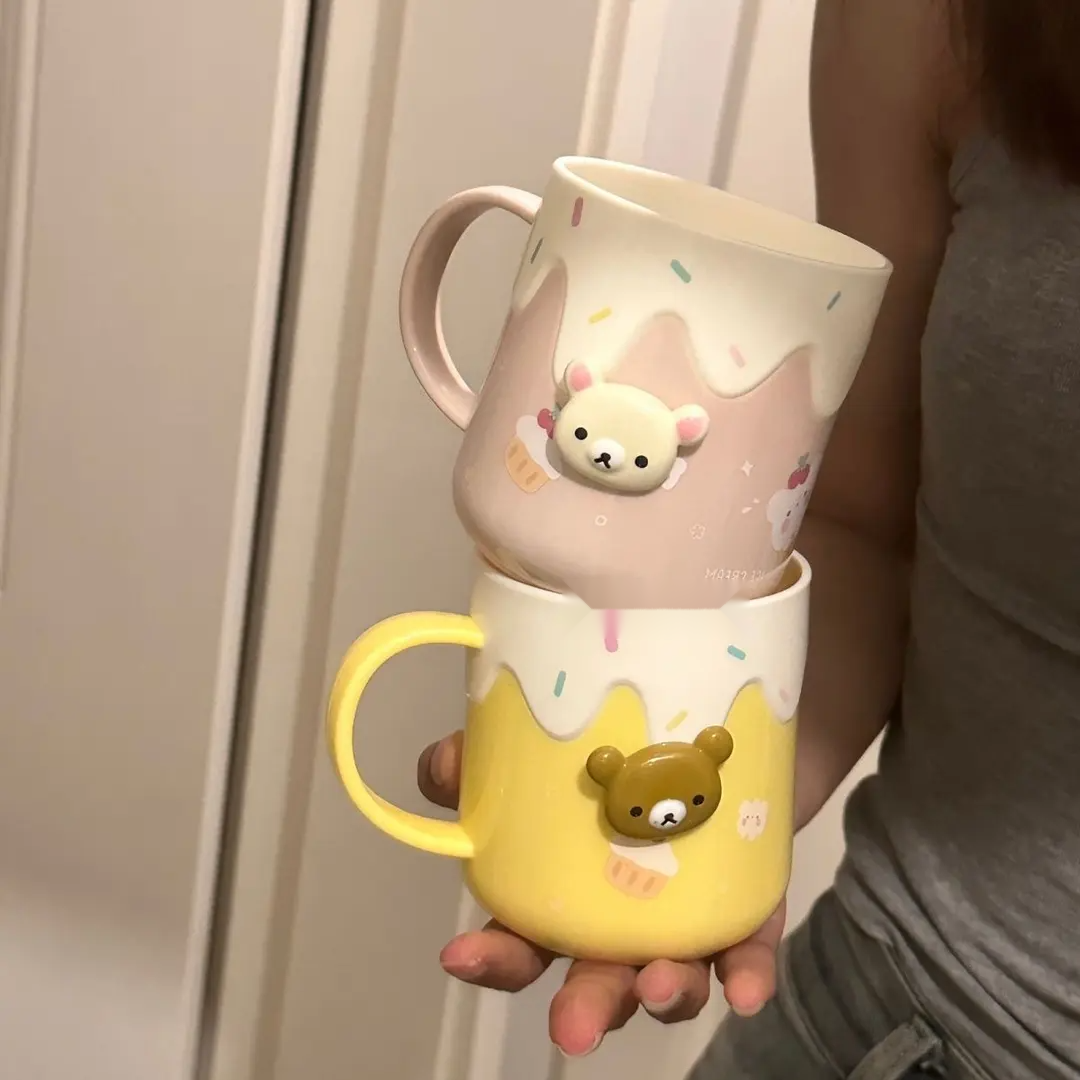可爱轻松熊洗漱杯情侣漱口杯家用高颜值刷牙杯漱口学生宿舍杯子