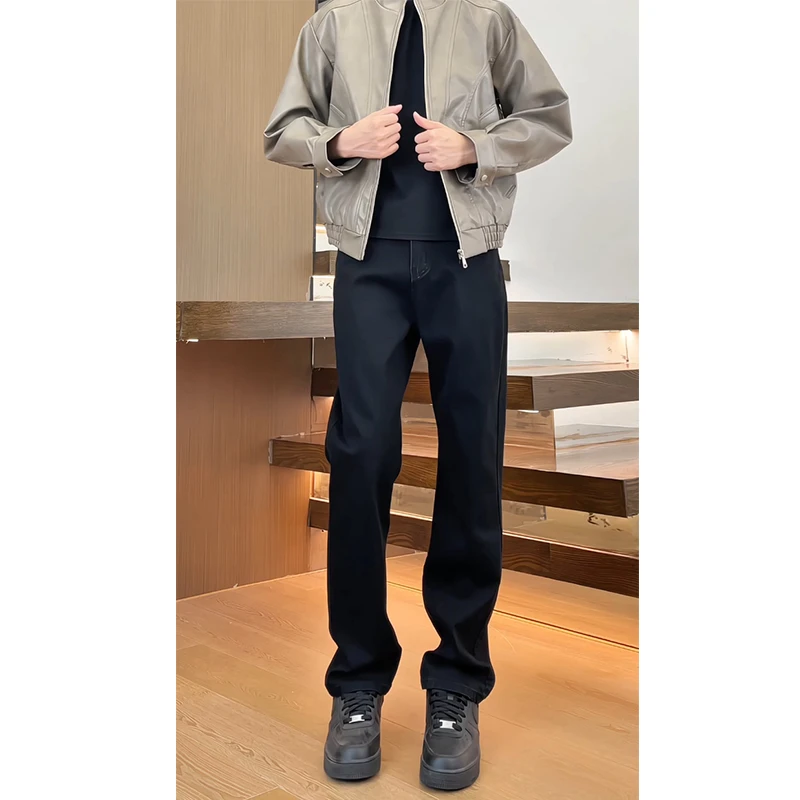 原创美式复古磨破cleanfit直筒微锥黑色卡其绿色工装裤子长裤男款