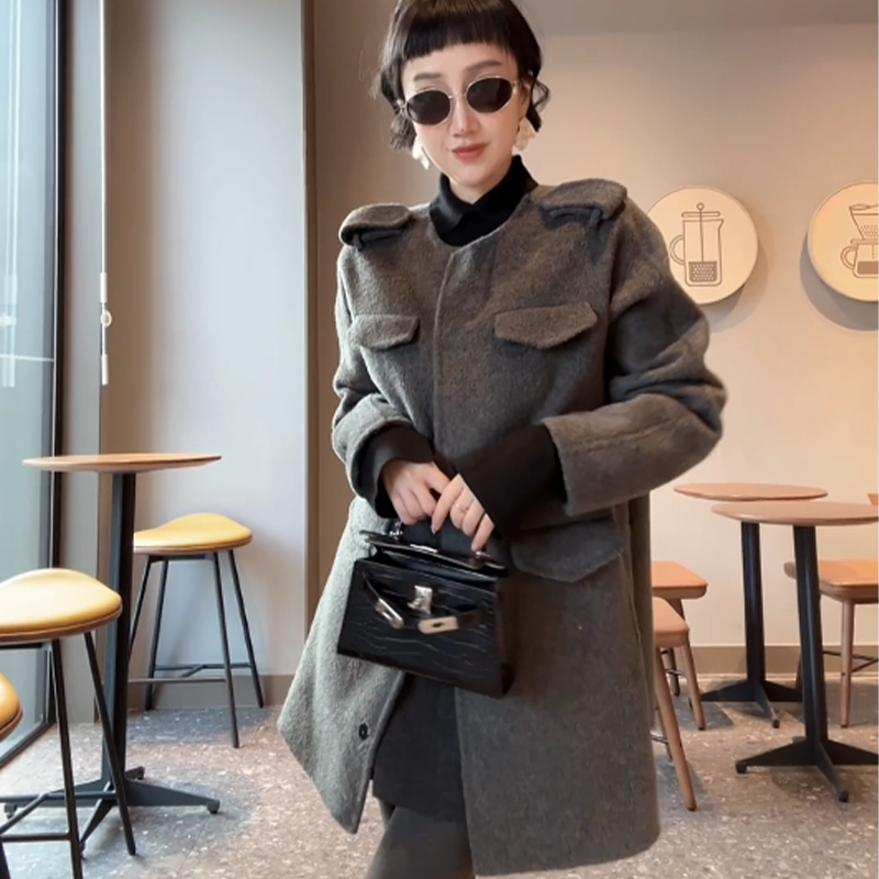 XIAOBAI冬季中长款气质时尚韩版毛呢大衣
