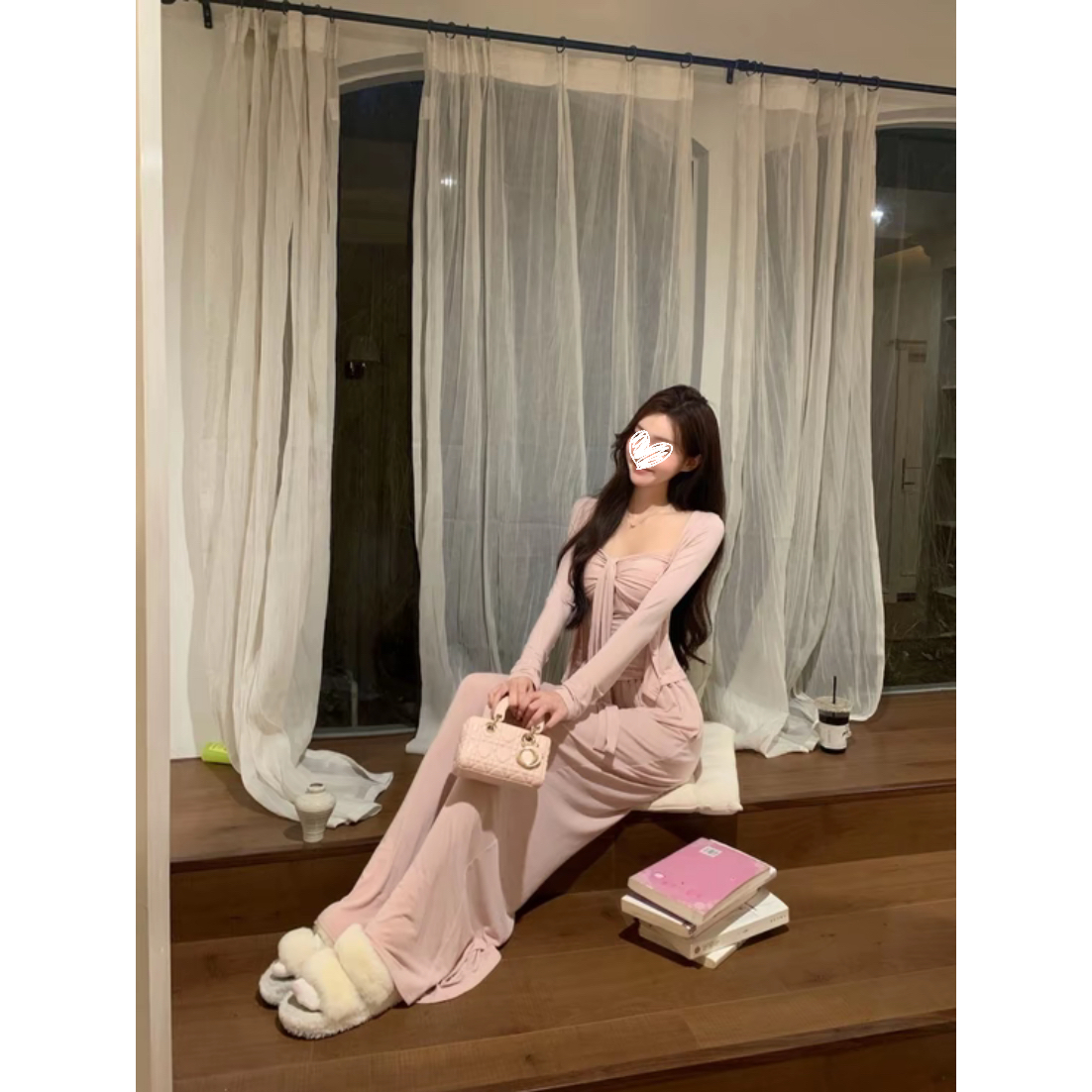 温柔风纯欲慵懒风套装粉色吊带开衫阔腿裤高级感早秋气质三件套