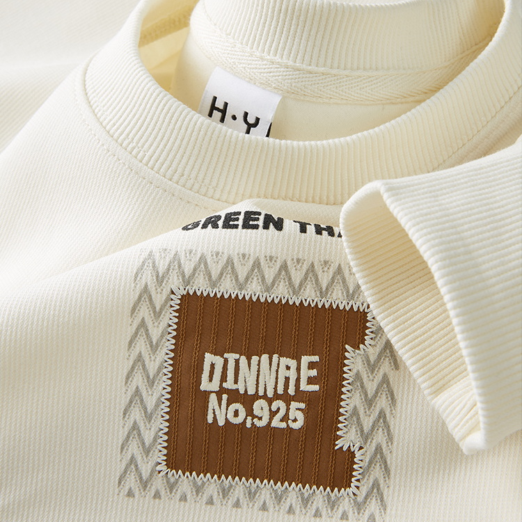 奥美普西比重磅潮流贴布刺绣卫衣男秋季青年休闲宽松印花长袖T恤