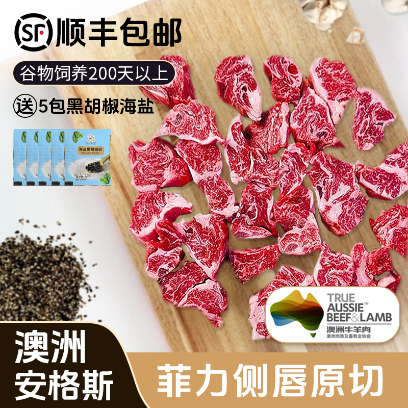 原切牛排澳洲安格斯谷饲200天菲力侧边烤肉小炒肉1KG雪花牛肉块